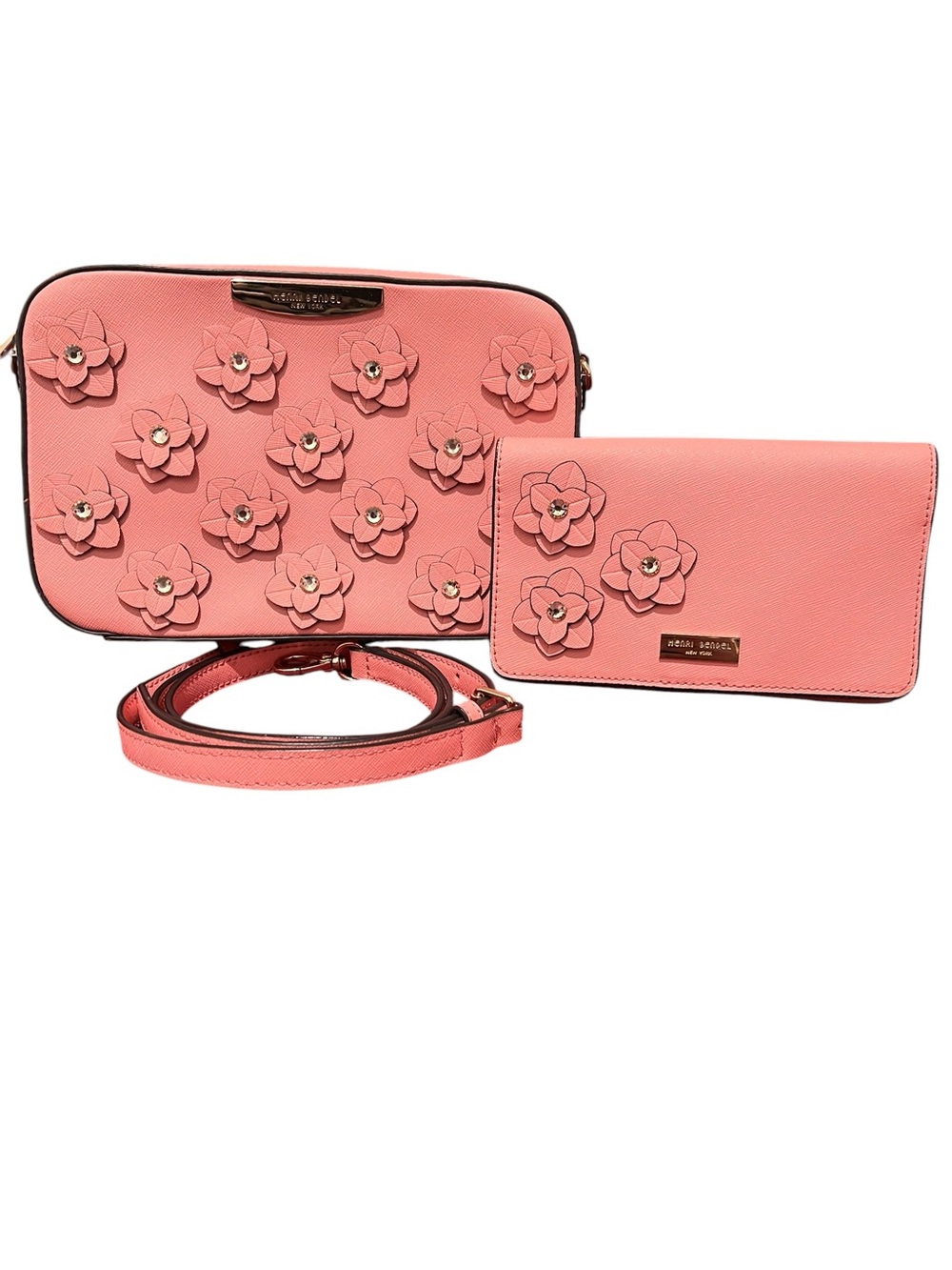 Henri Bendel Gorgeous Flower Embossed Crossbody Bag & Wallet Sakura Pink NWOT